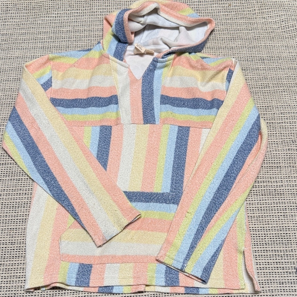 ROXY Girl Pullover Striped Poncho Terry Cloth Hoodie